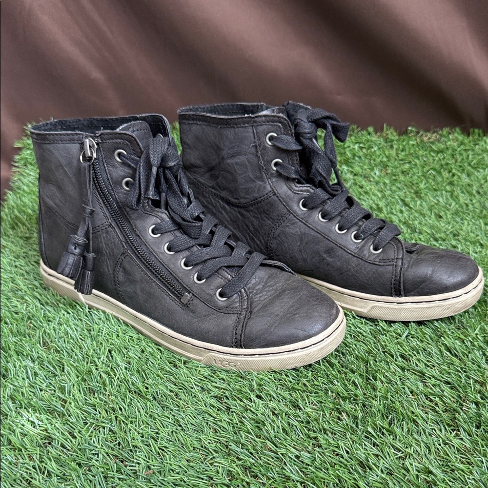 UGG Black High-Top Sneakers Wool-Lined Inner Heal with Cream Soles